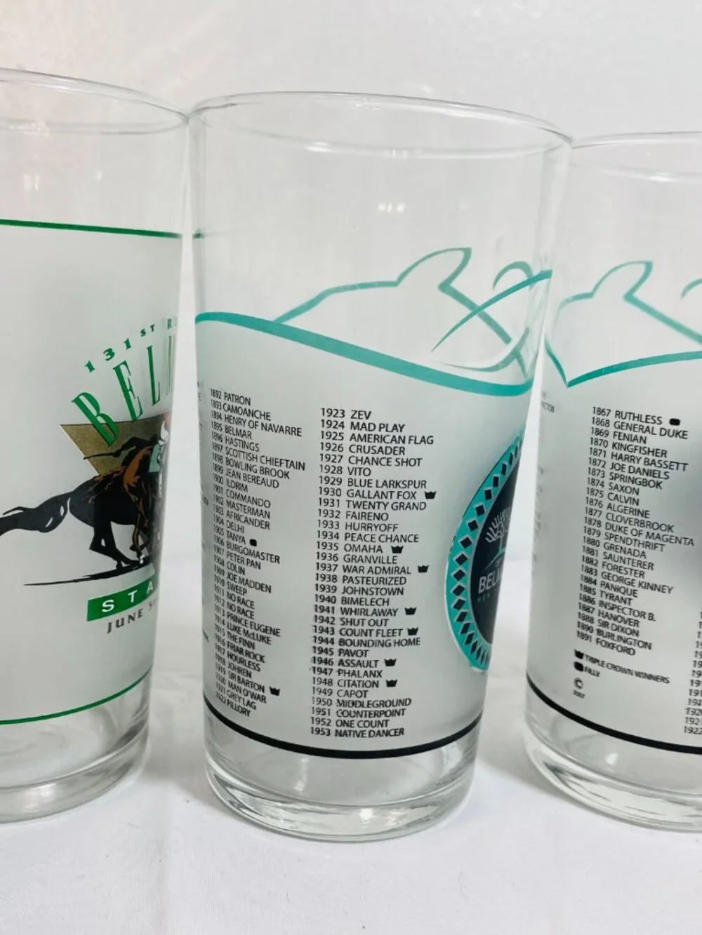 VNTG Lot Of 6 Belmont Stakes Commem Mint Julep Glasses 1993,1994 1999 2007 MINT